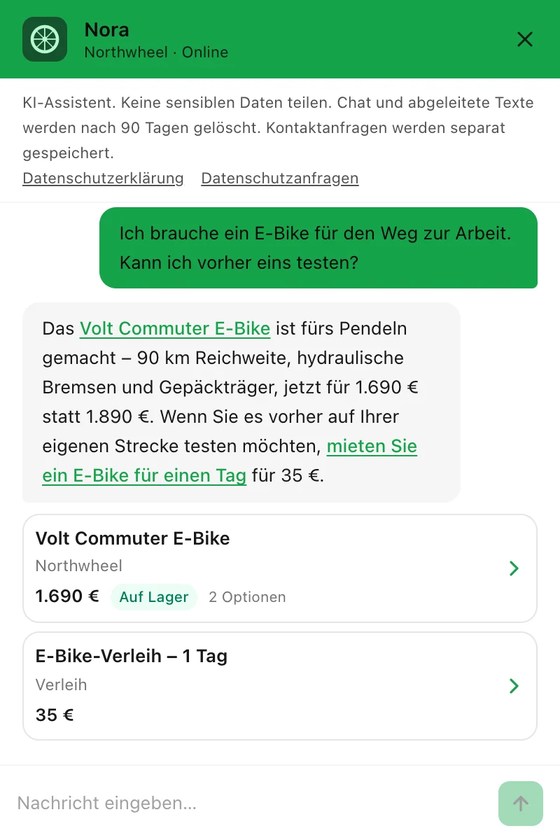 Eine Antwort mit zwei Karten: ein Produkt und eine Leistung