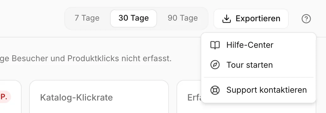 Das Hilfe-Menü oben auf der Seite
