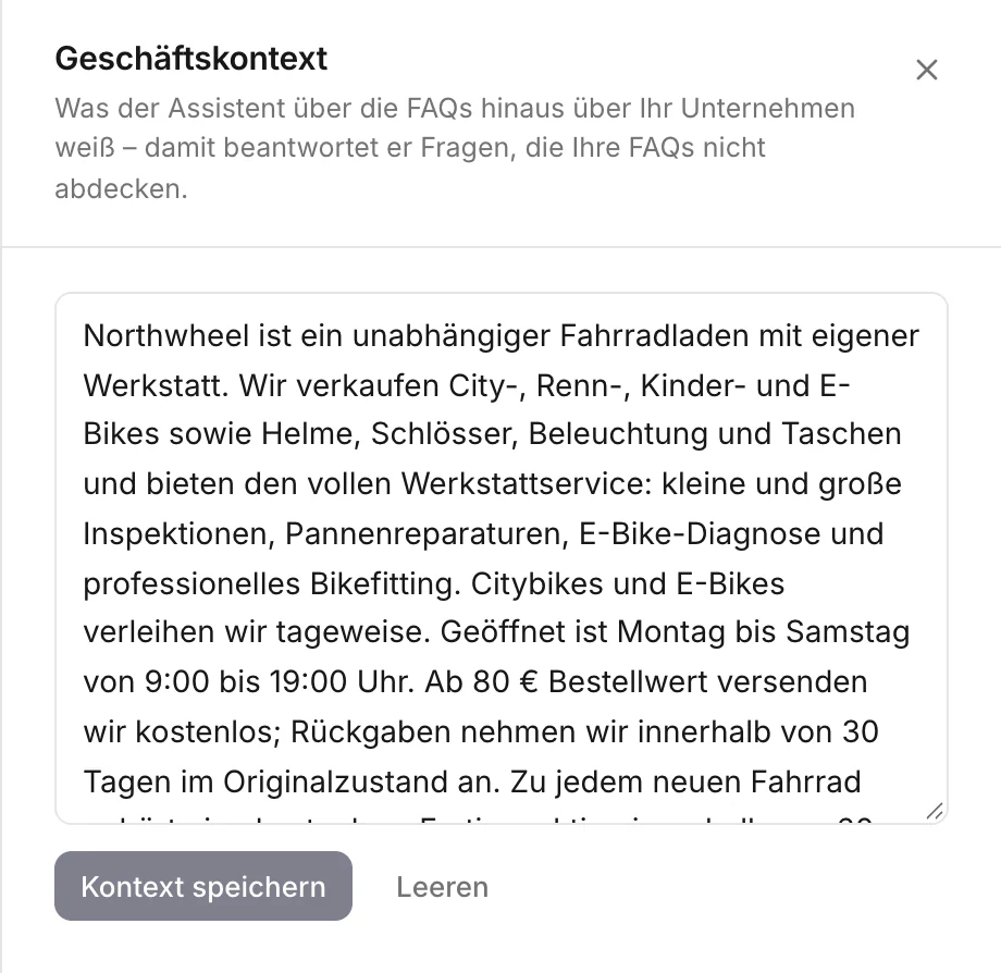 Den Geschäftskontext bearbeiten