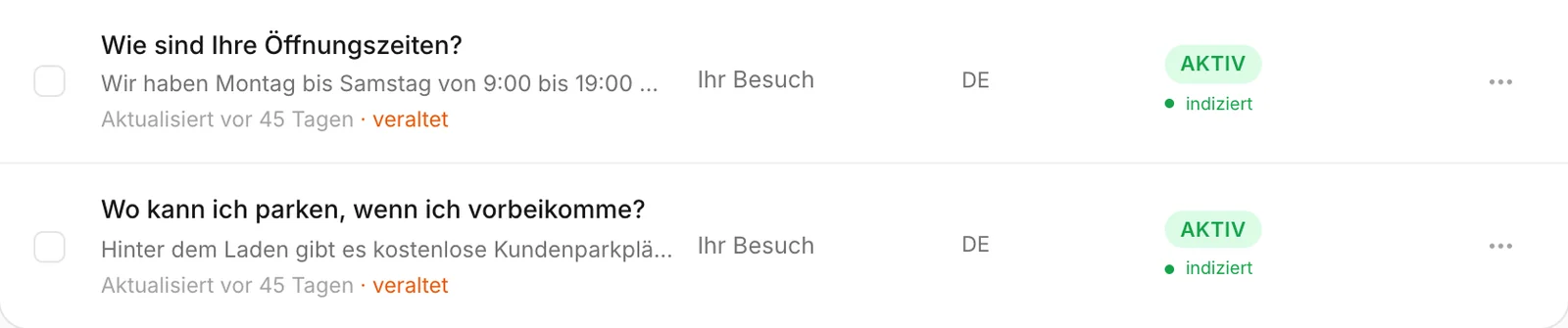 Zwei als veraltet markierte FAQs