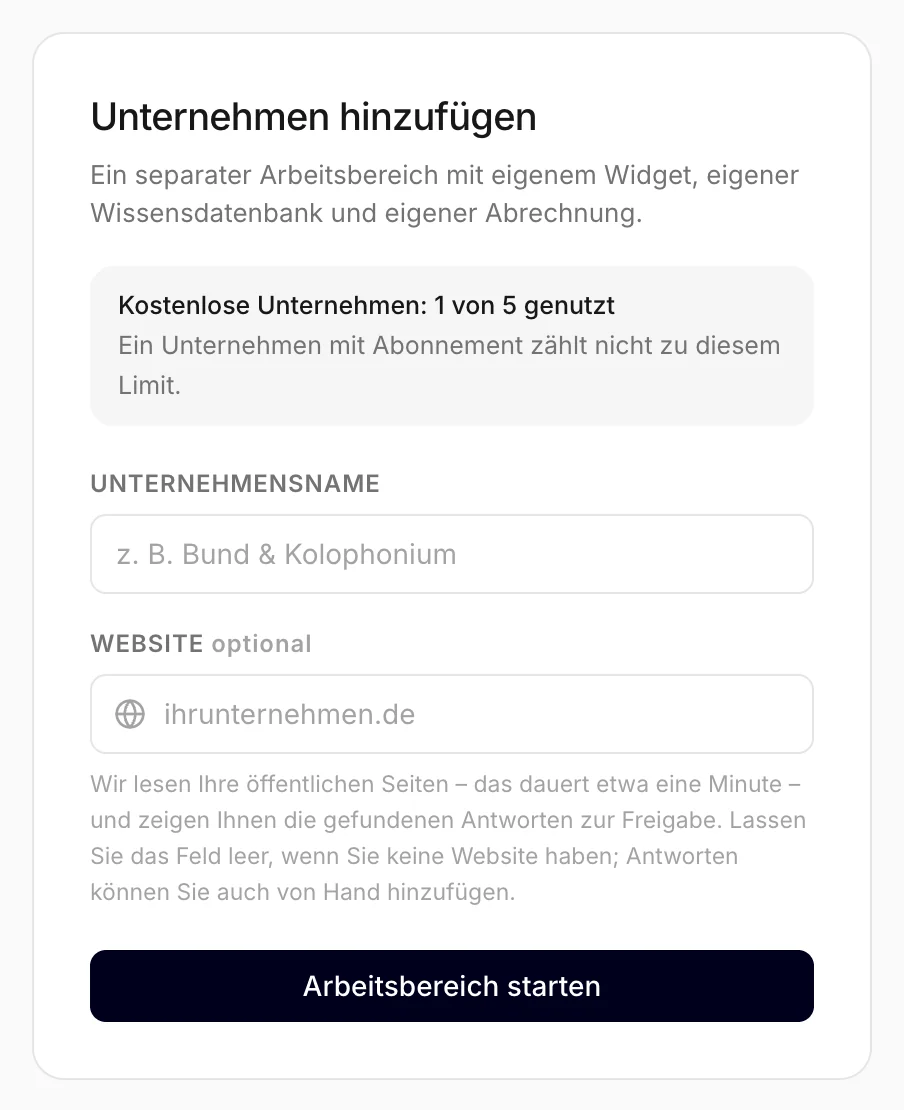 Ein Unternehmen hinzufügen