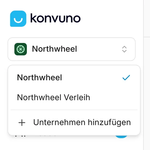 Der Unternehmens-Umschalter oben in der Seitenleiste