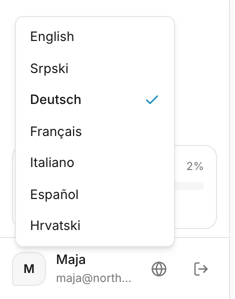 Das Sprachmenü neben Ihrem Namen
