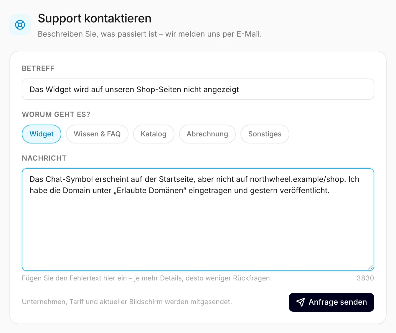 Das Support-Formular
