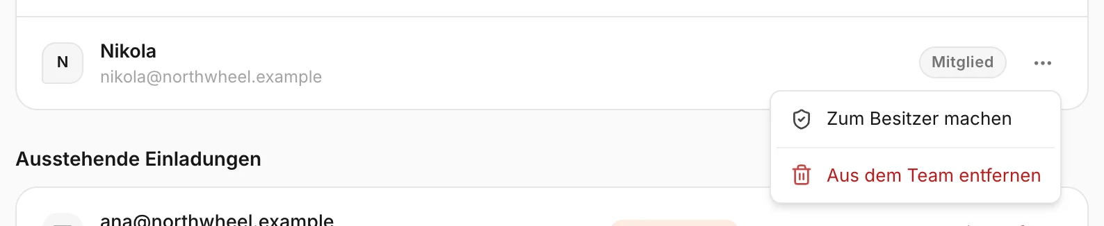 Das Menü neben einem Mitglied