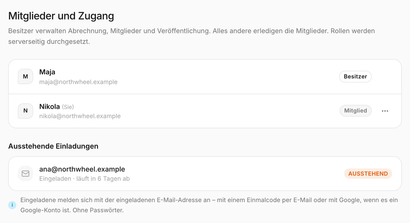 Mitglieder und Einladungen, wie ein Mitglied sie sieht