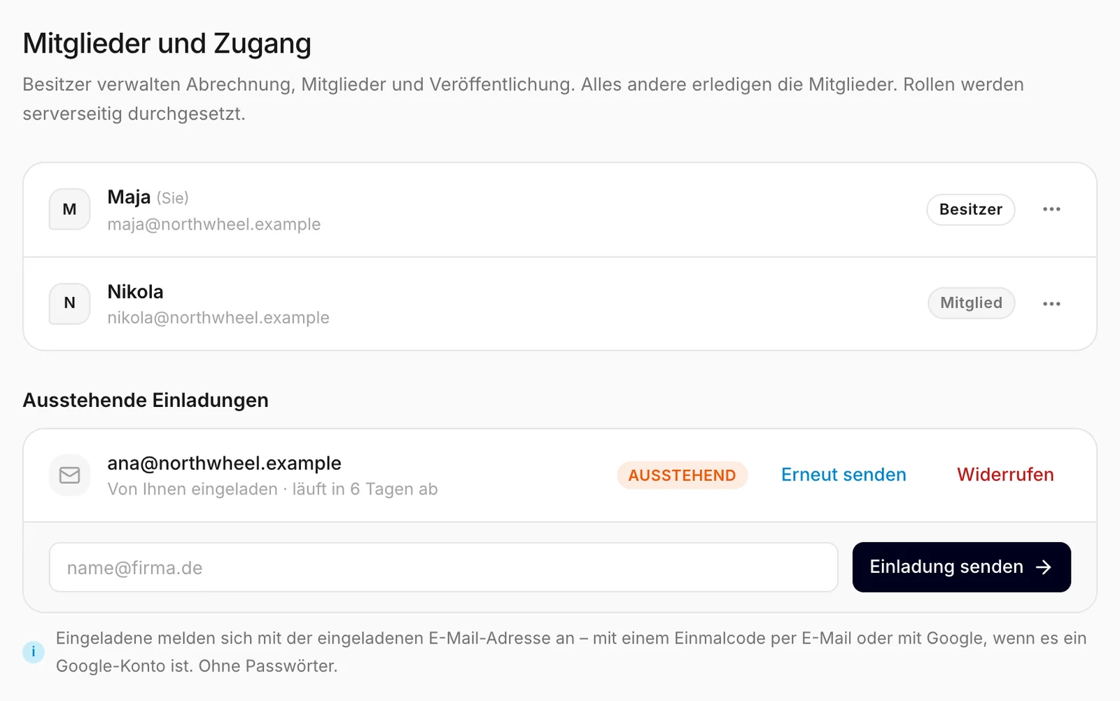 Mitglieder und ausstehende Einladungen, wie ein Besitzer sie sieht