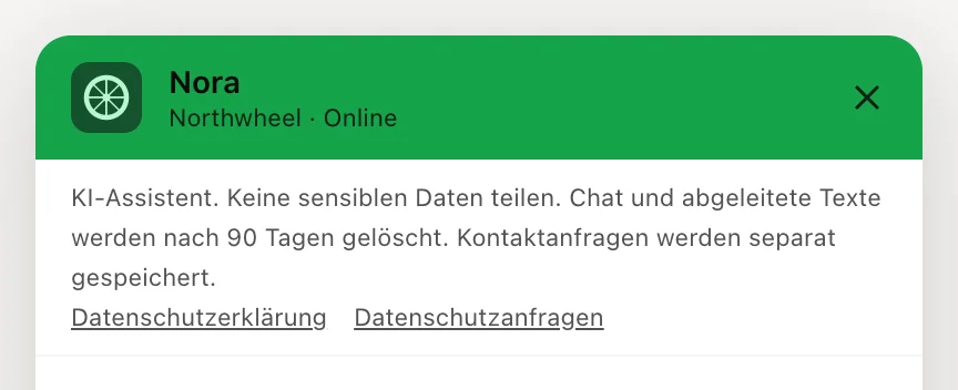 Der Datenschutzhinweis unter der Kopfzeile des Chats