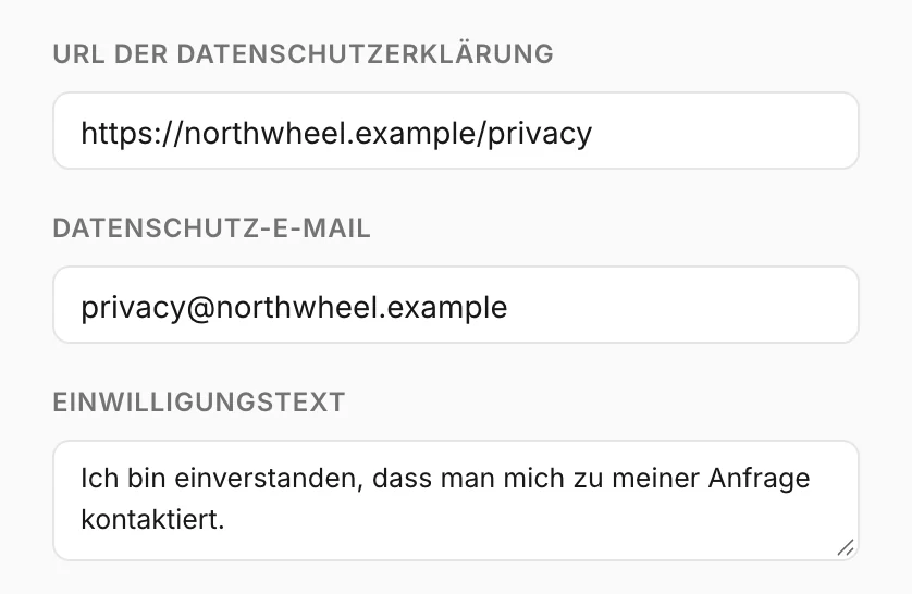 Datenschutzerklärung, Datenschutzkontakt und Einwilligungstext
