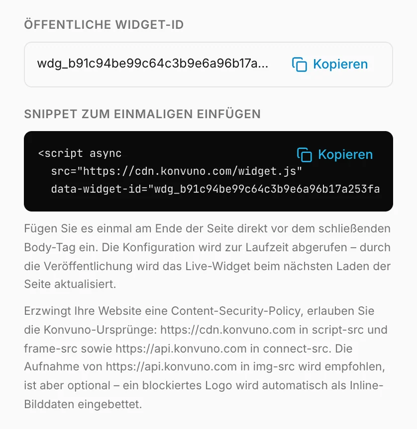 Die Widget-ID und das Snippet