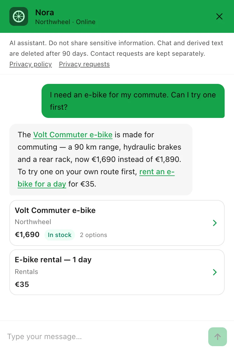 An answer with two cards: a product and a service