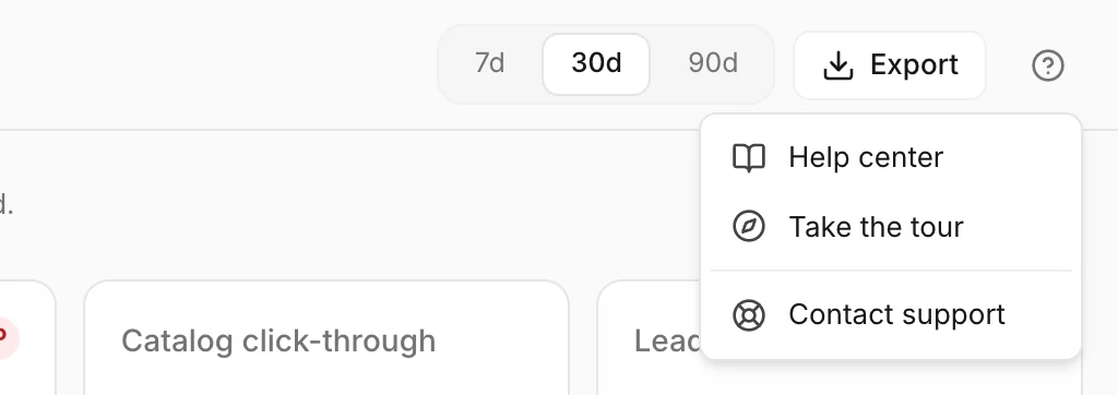 The help menu at the top of the screen
