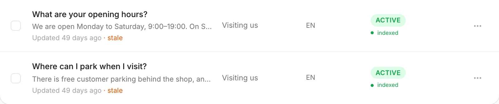 Two FAQs marked stale