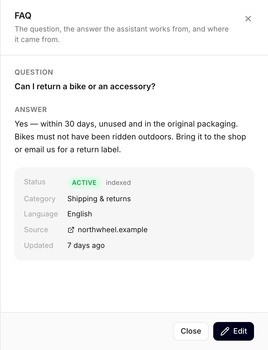 An FAQ opened for reading