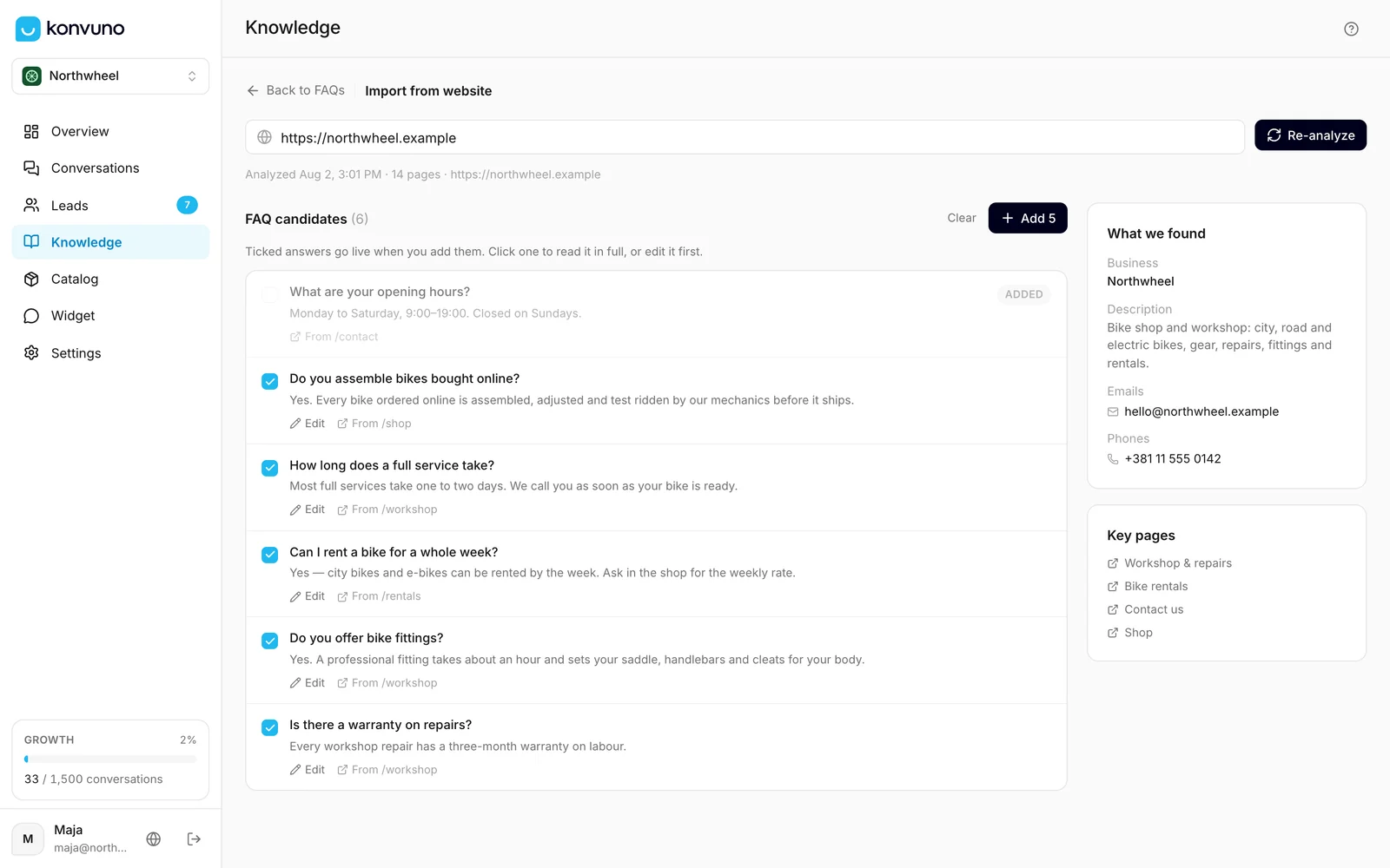 Suggested FAQs from a website scan, ready to review