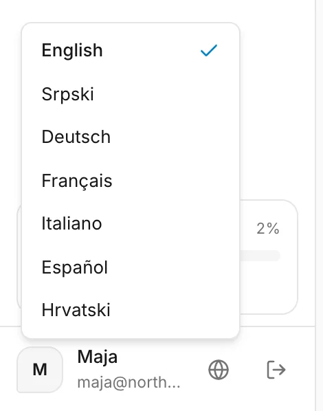 The language menu next to your name