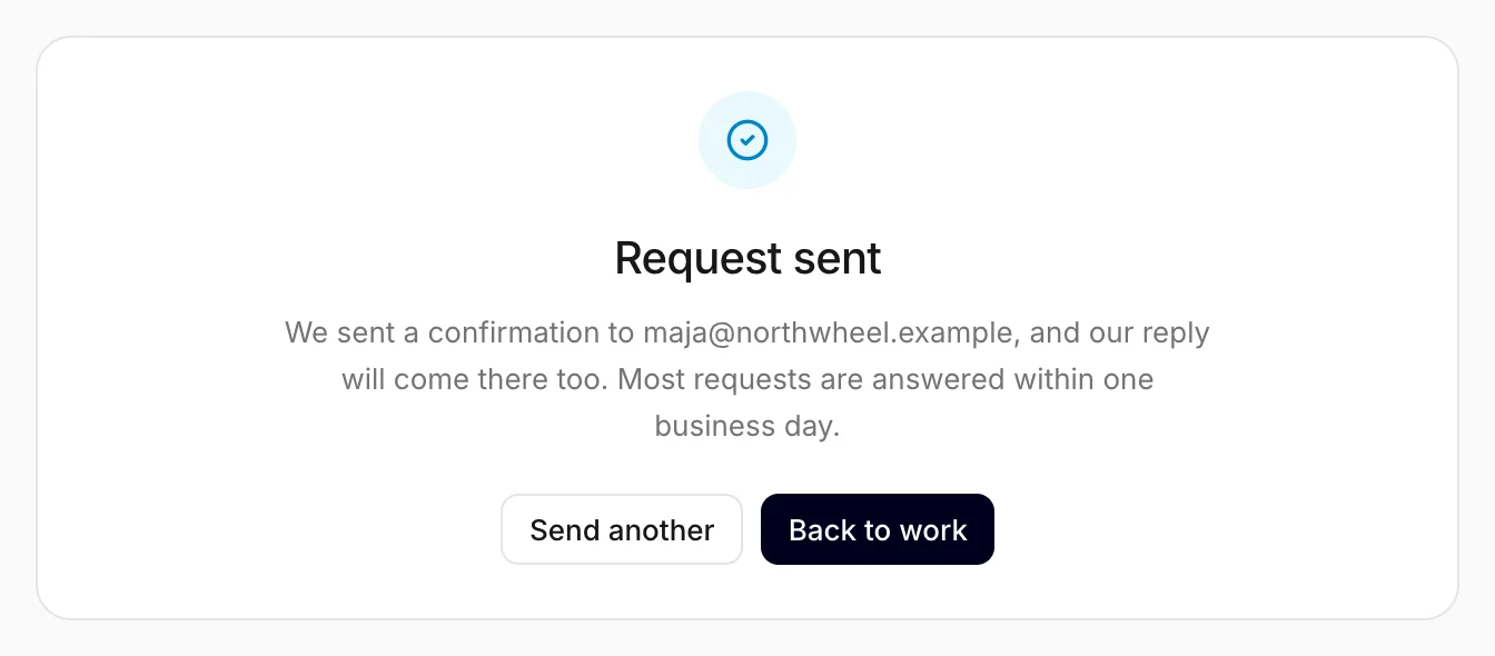 The confirmation after sending