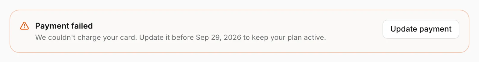 The banner after a failed payment