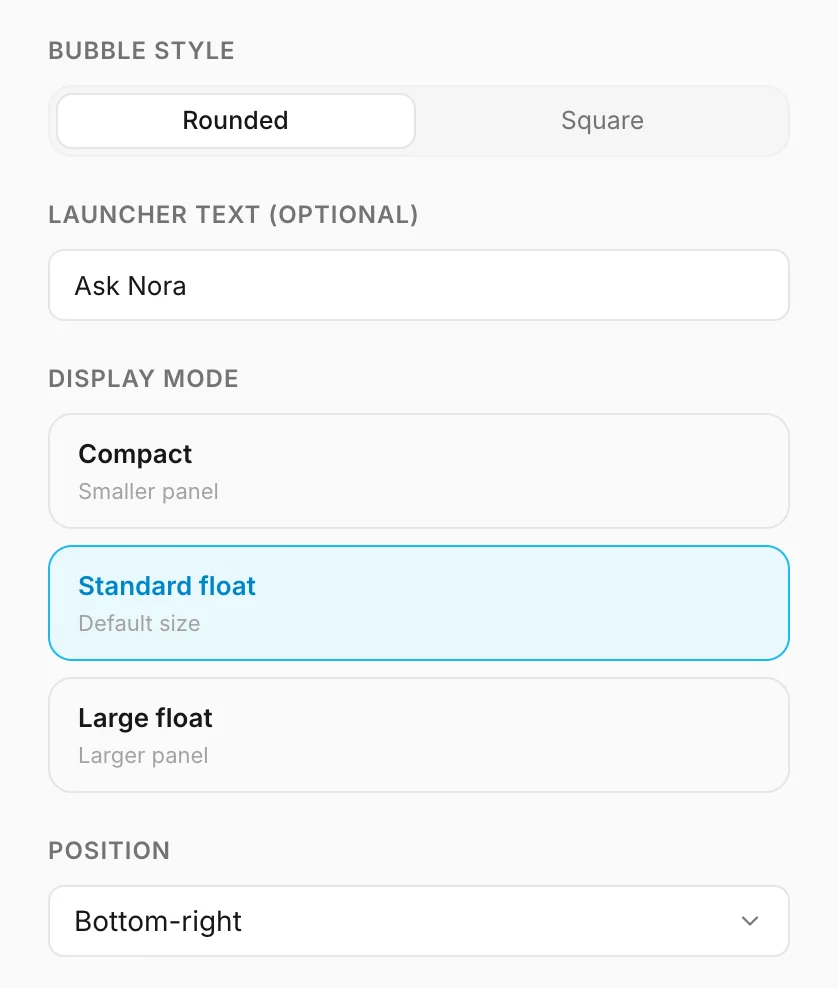 Bubble style, launcher text, display mode and position