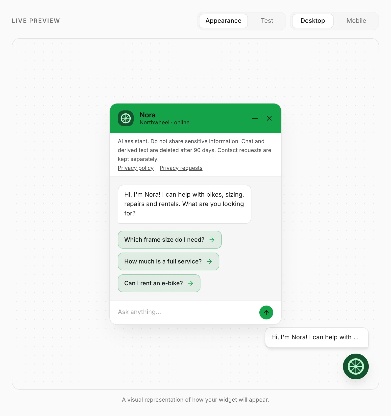 The preview in Appearance mode