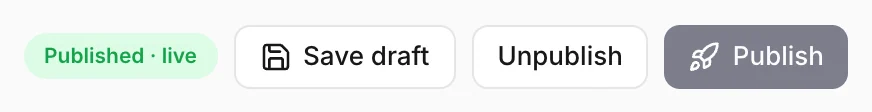 The status and the save and publish buttons at the top of the screen