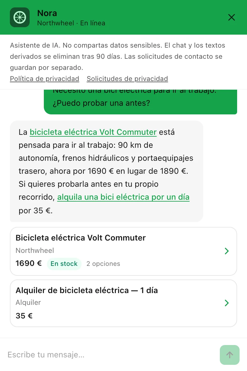 Una respuesta con dos fichas: un producto y un servicio
