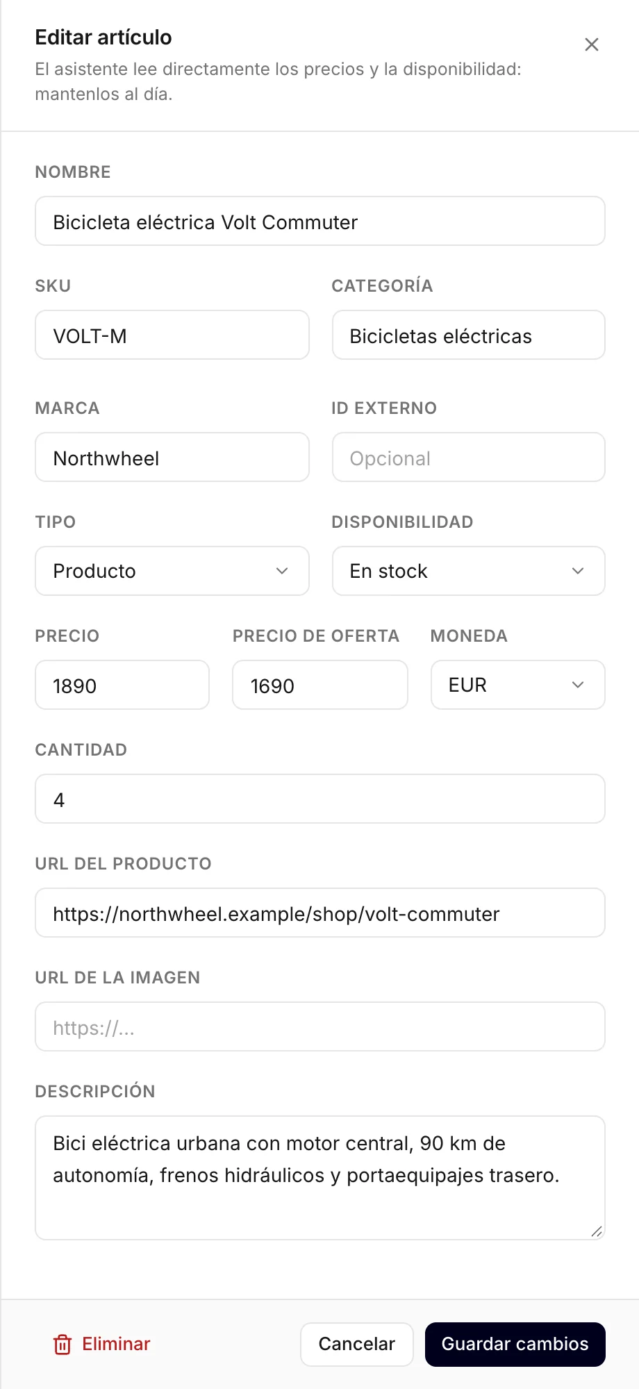 Edición de un artículo