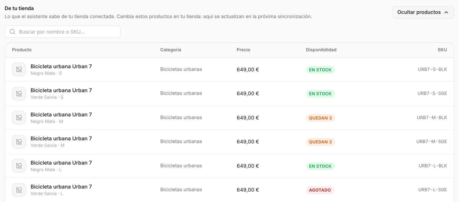 Los productos de una tienda conectada, en una lista en la que puedes buscar
