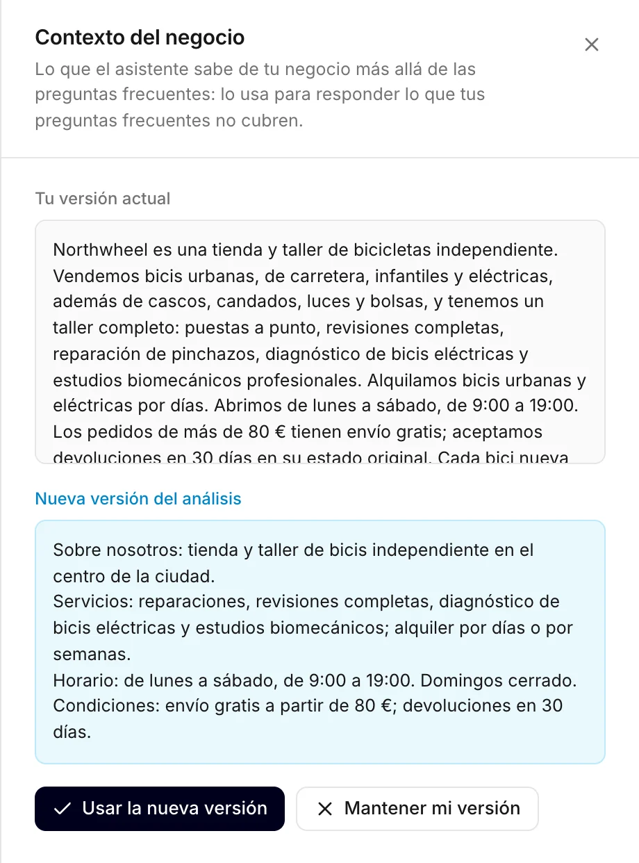 Tu versión actual y la nueva del análisis