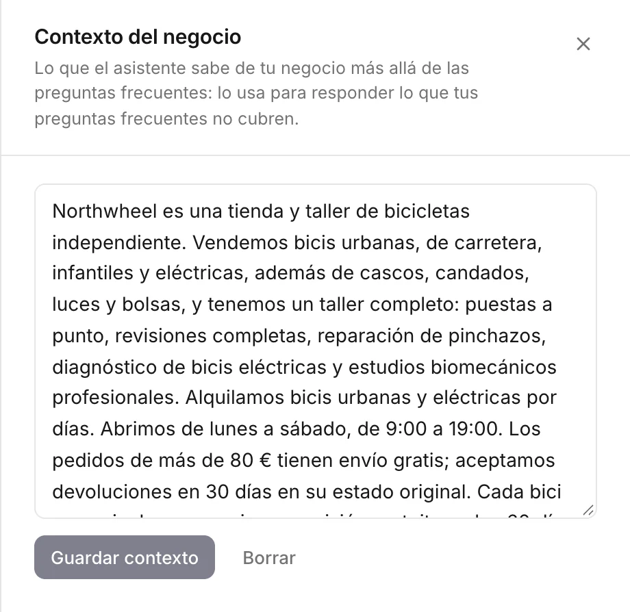 Edición del contexto del negocio