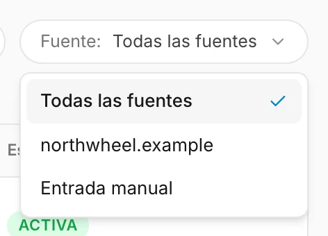 El filtro de fuente encima de la lista de preguntas frecuentes