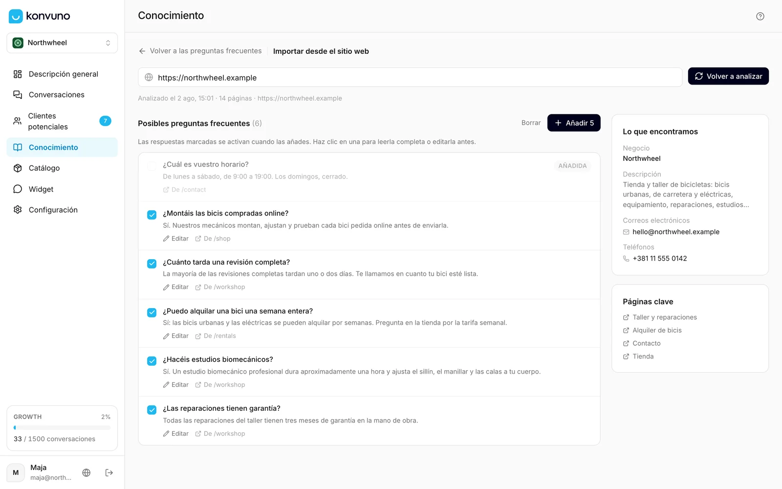 Preguntas frecuentes sugeridas por un análisis de la web, listas para revisar