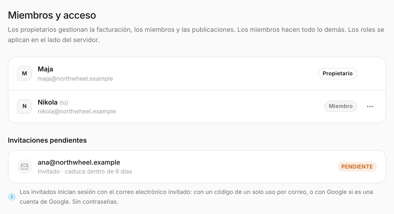 Miembros e invitaciones, tal como los ve un miembro