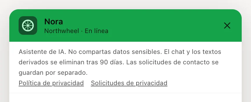 El aviso de privacidad debajo del encabezado del chat