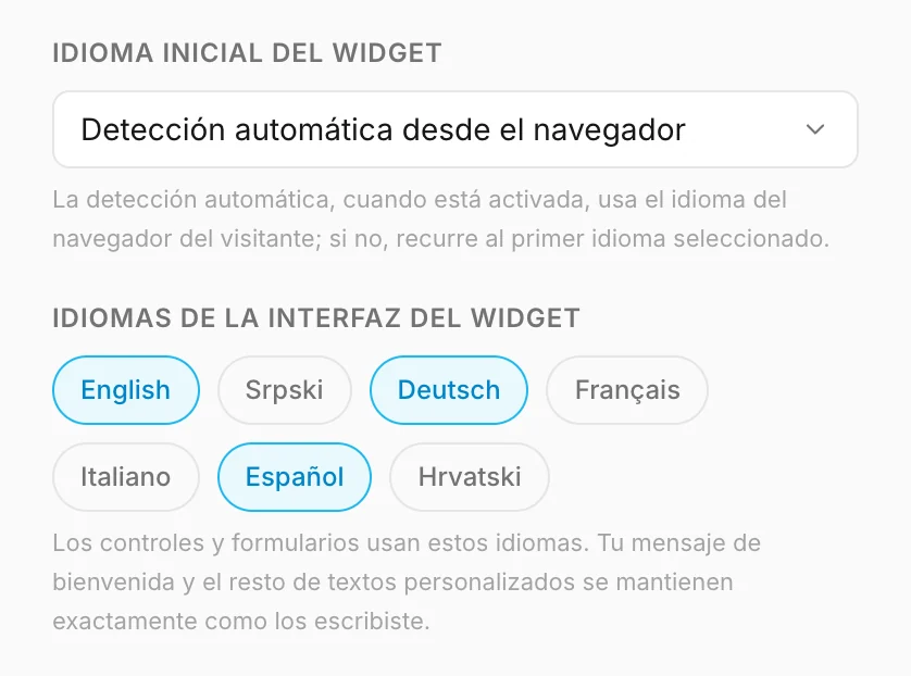 Los ajustes de idioma