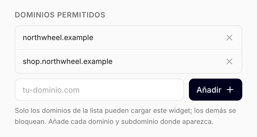 Los dominios permitidos