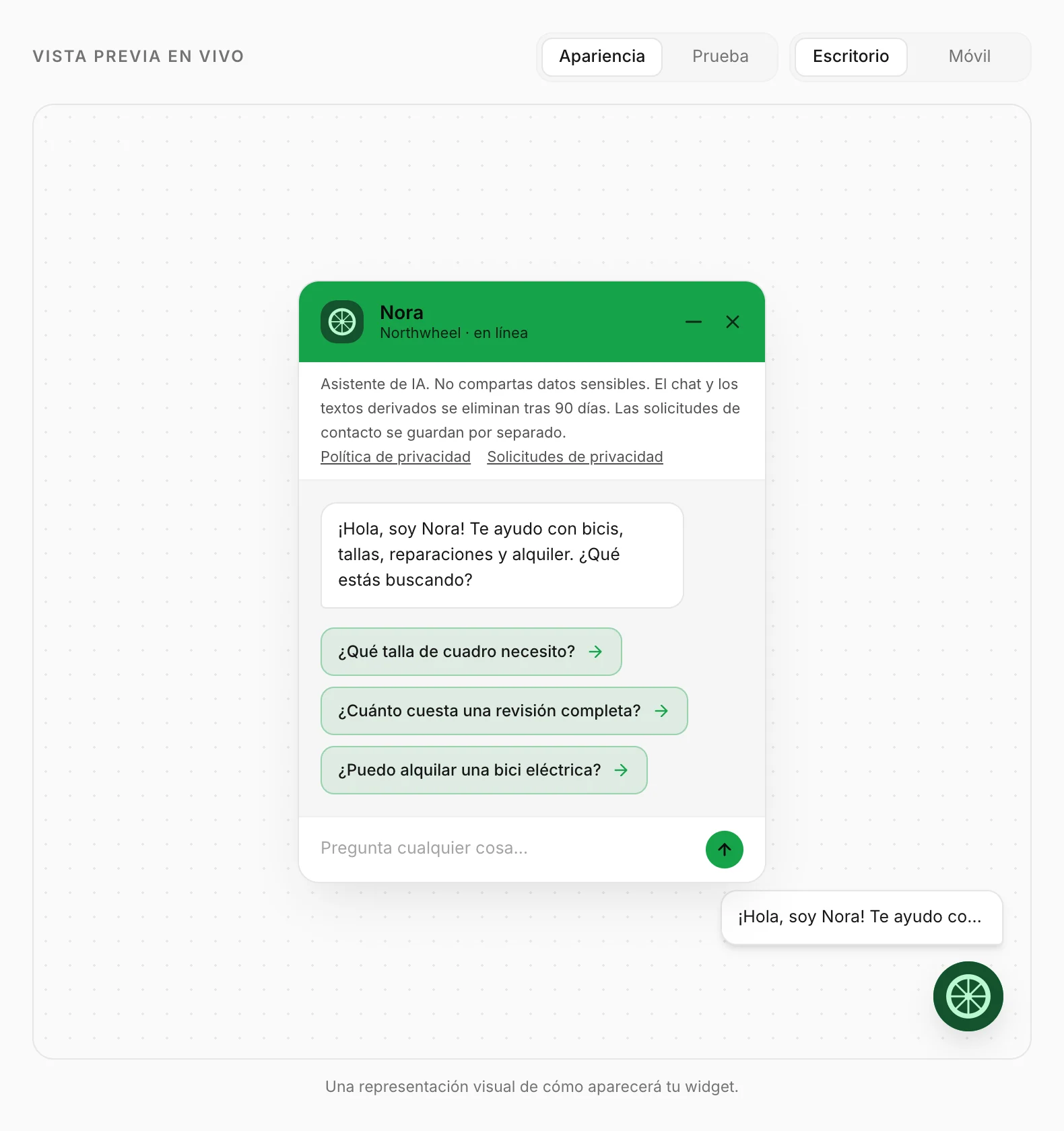 La vista previa en el modo Apariencia
