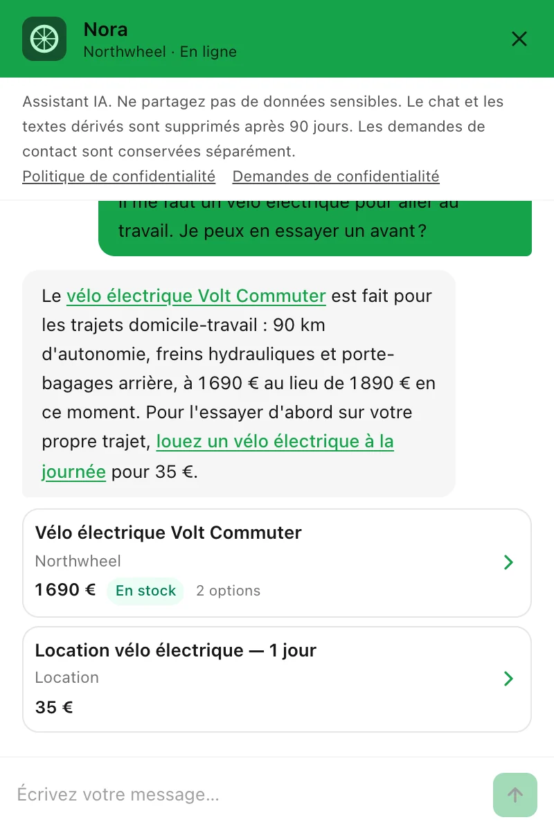 Une réponse avec deux fiches : un produit et un service