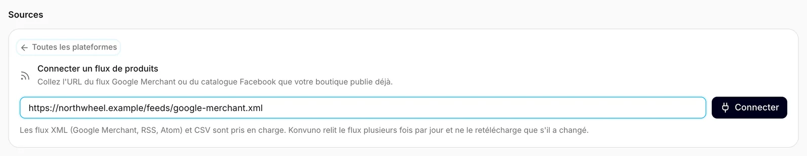 Coller l'adresse du flux
