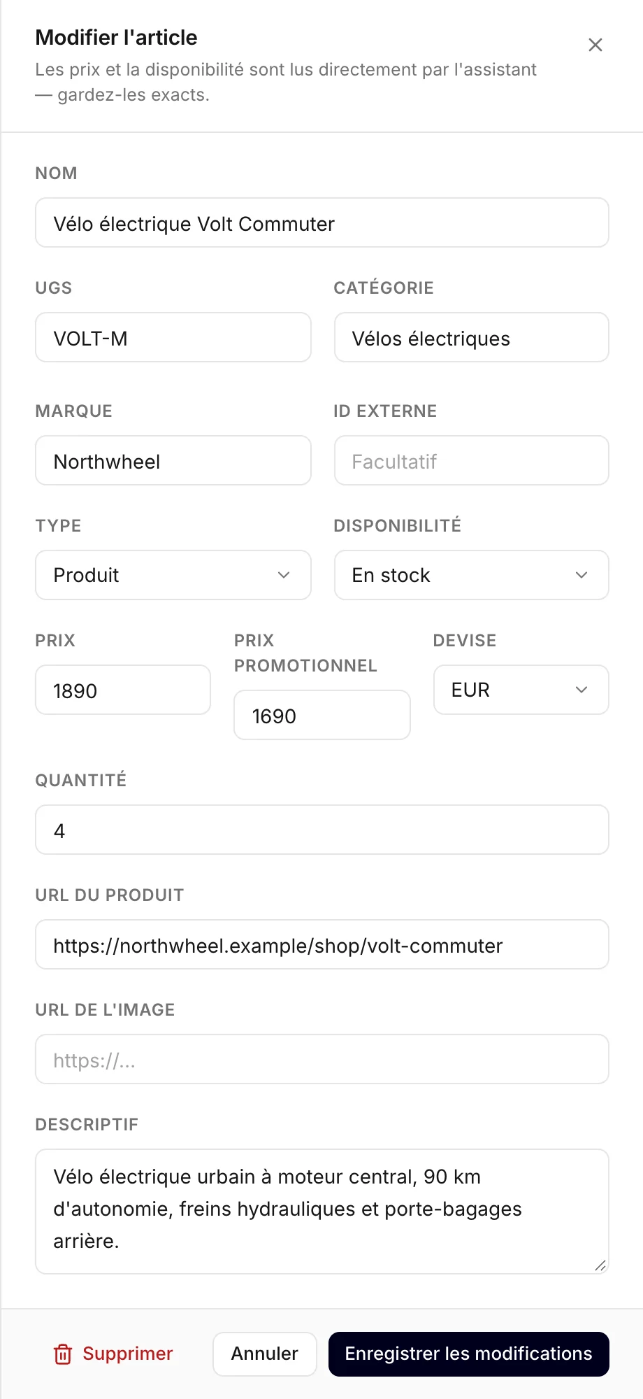 Modification d'un article