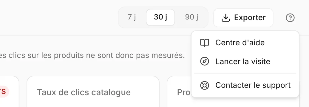 Le menu d'aide en haut de l'écran