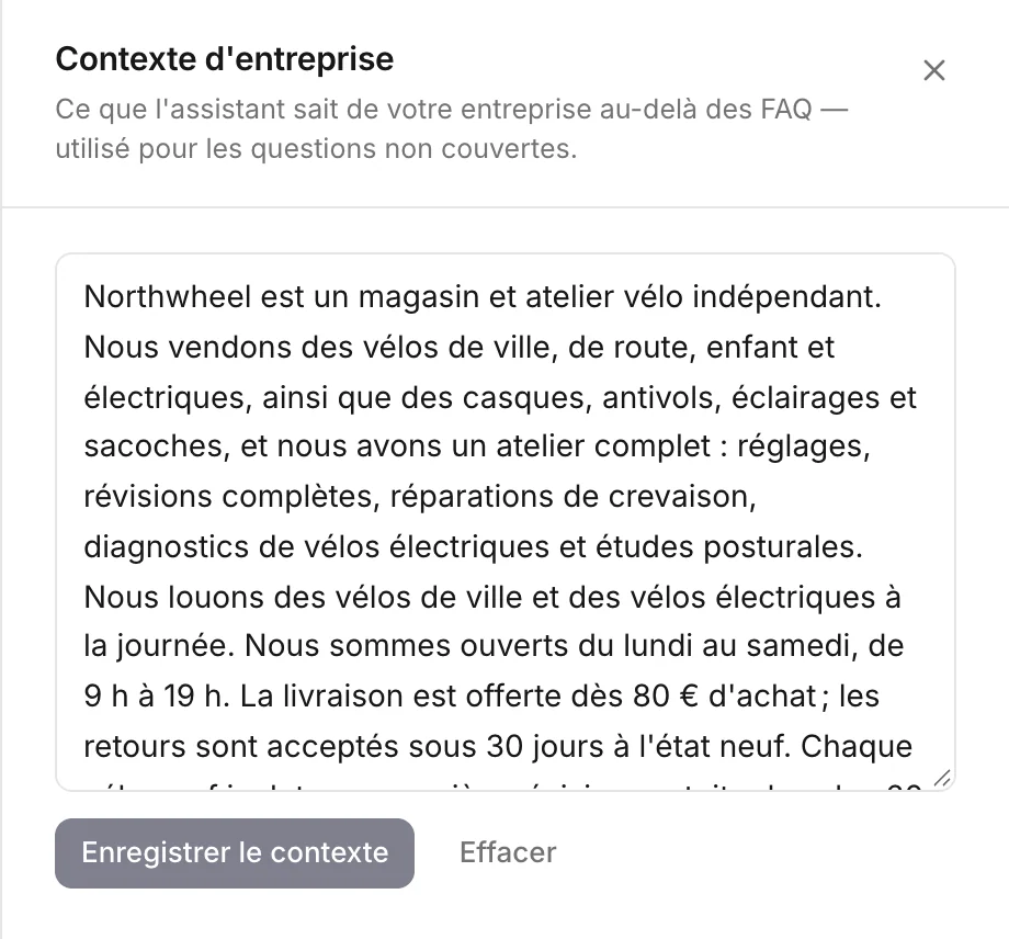 Modification du contexte d'entreprise