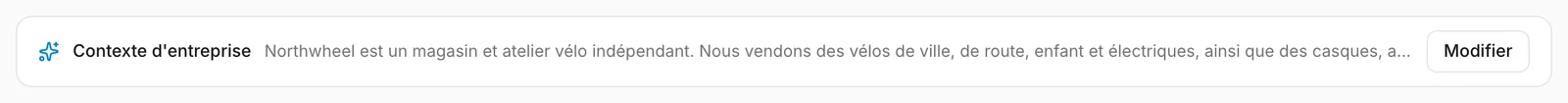 Le bandeau du contexte d'entreprise