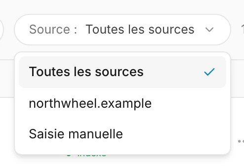 Le filtre de source au-dessus de la liste des FAQ