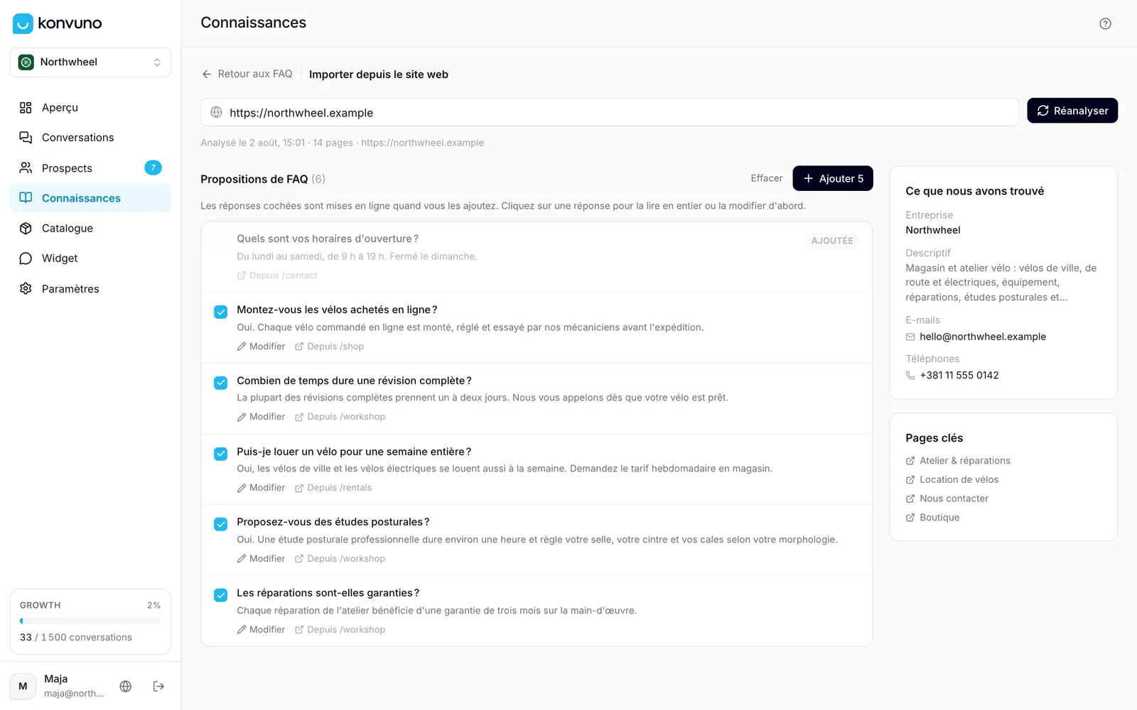 Des FAQ proposées par une analyse de site, prêtes à relire