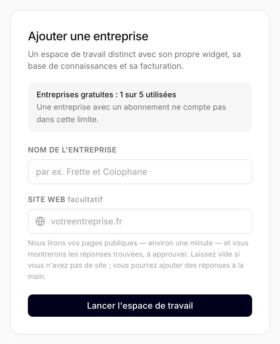 L'ajout d'une entreprise