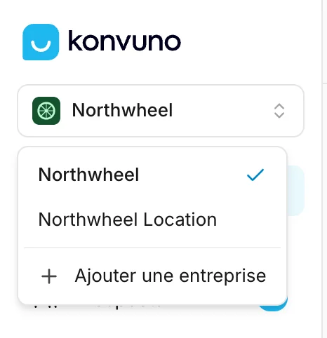 Le sélecteur d'entreprise en haut de la barre latérale
