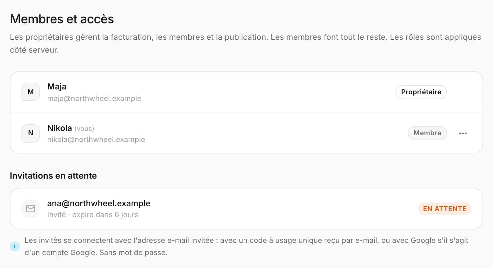 Les membres et les invitations, tels que les voit un membre