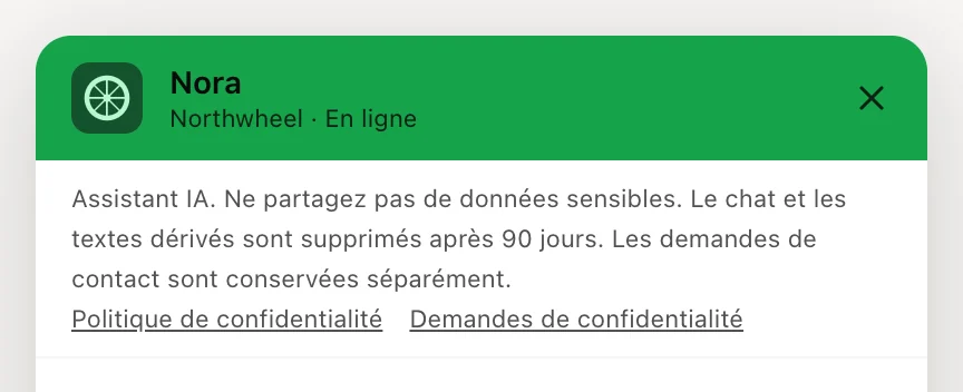 L'avis de confidentialité sous l'en-tête du chat