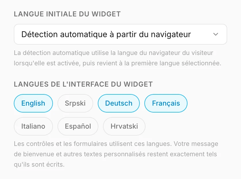 Les réglages de langue